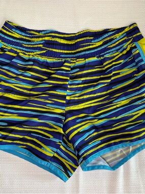 TEK GEAR Blue, Teal & Yellow Striped Athletic Shorts Size S
